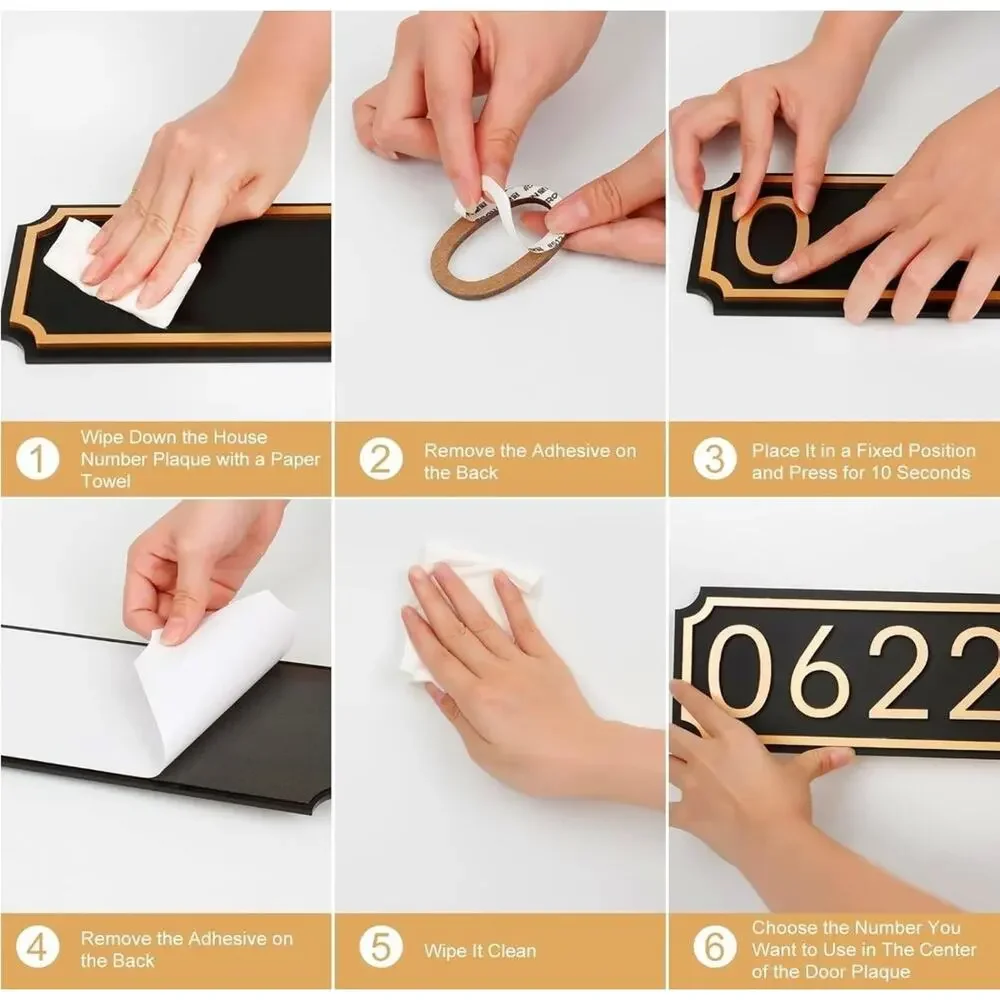 Black Address Plaque w/ Gold Numbers | Adhesive House Mailbox Sign | New